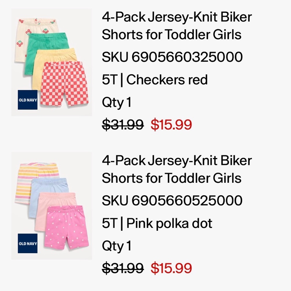 Old Navy Toddler Girls 4-Pack Biker Shorts - Pink, Blue, Yellow, Cream